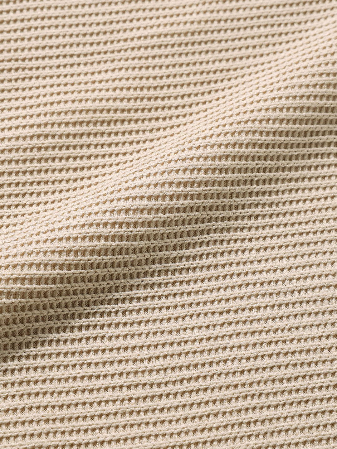 Men's Beige Boxy Fit Textured Casual T-Shirt