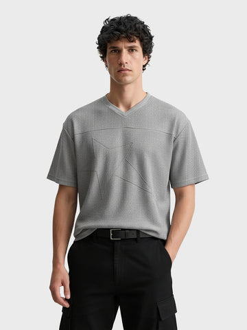 Men's Grey Boxy Fit Textured Casual T-Shirt