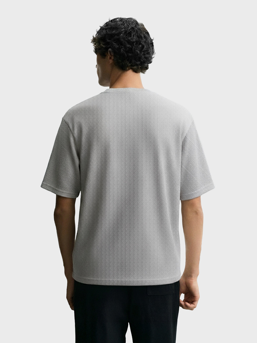 Men's Grey Boxy Fit Textured Casual T-Shirt