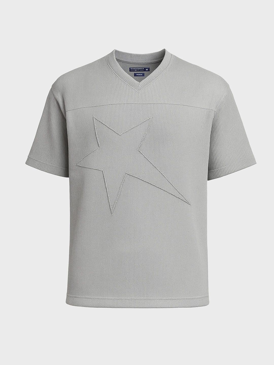 Men's Grey Boxy Fit Textured Casual T-Shirt