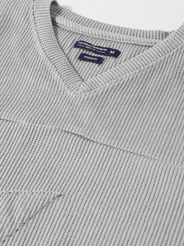 Men's Grey Boxy Fit Textured Casual T-Shirt