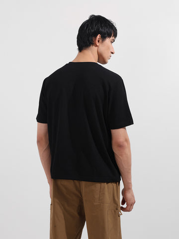 Men's Black Boxy Fit Textured Casual T-Shirt
