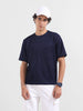 Men's Blue Boxy Fit Textured Casual T-Shirt