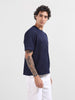 Men's Blue Boxy Fit Textured Casual T-Shirt