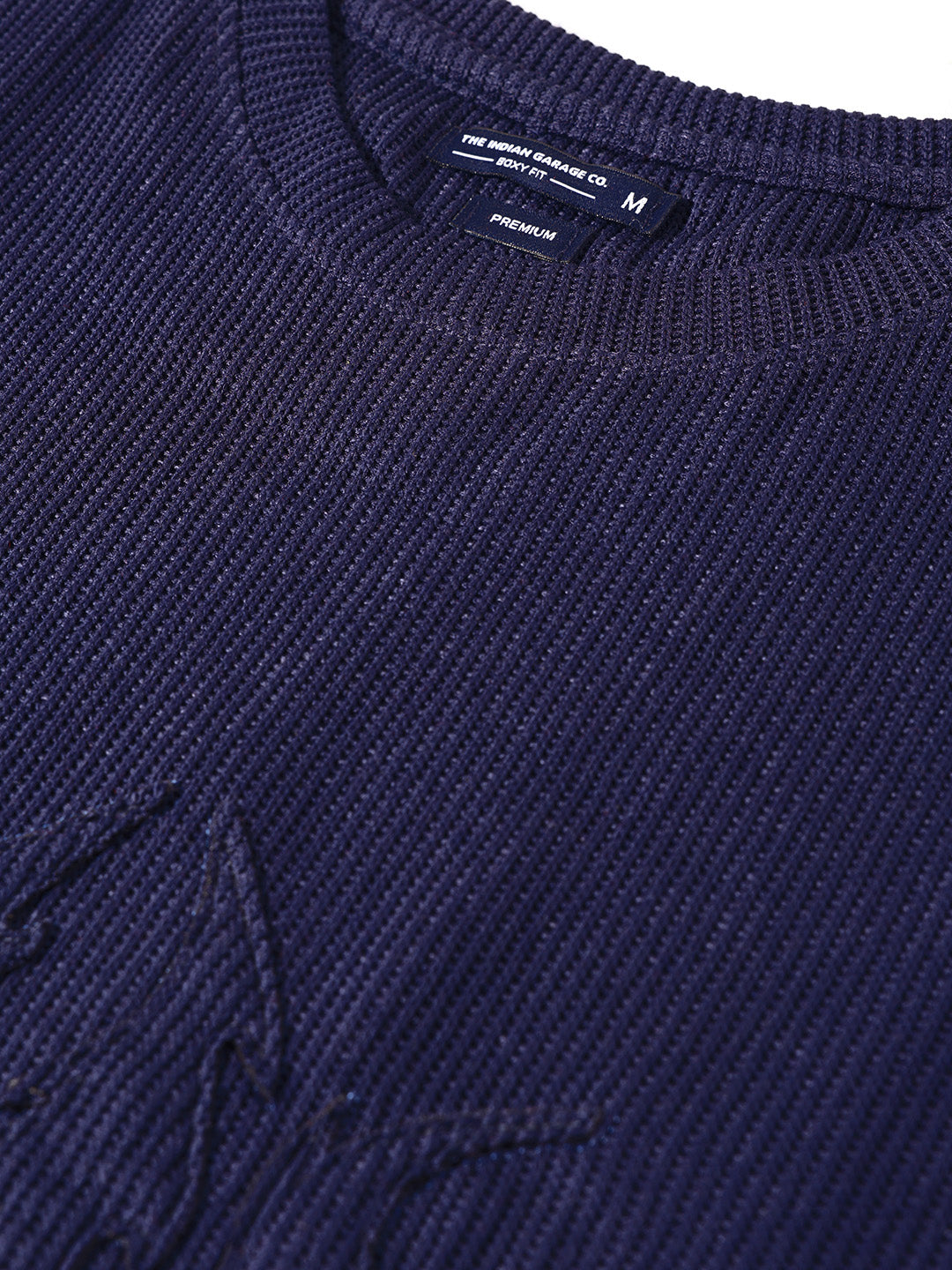 Men's Blue Boxy Fit Textured Casual T-Shirt
