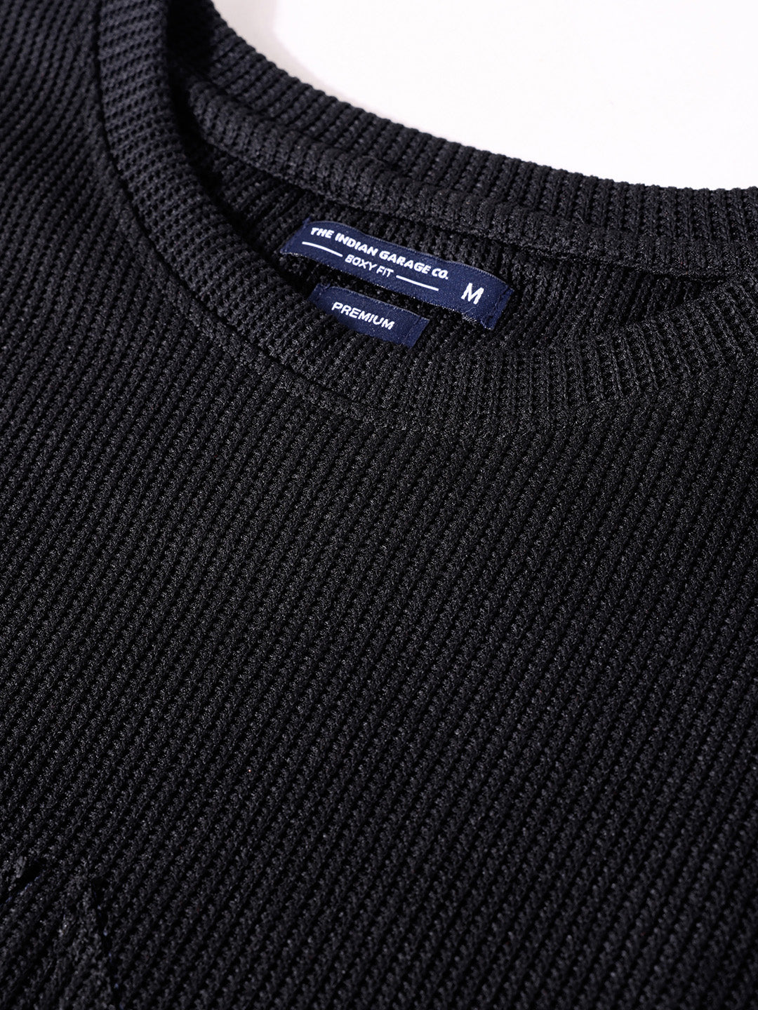 Men's Black Boxy Fit Textured Casual T-Shirt