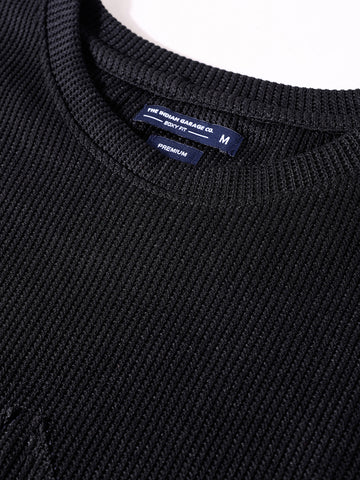 Men's Black Boxy Fit Textured Casual T-Shirt