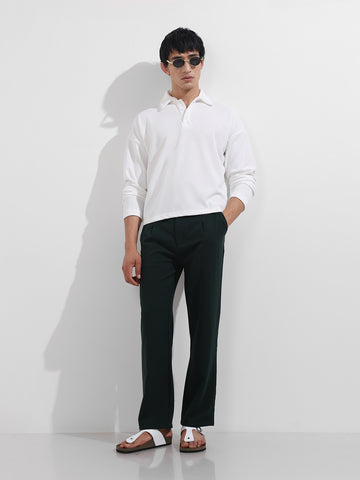 Men's White Boxy Fit Textured Casual T-Shirt