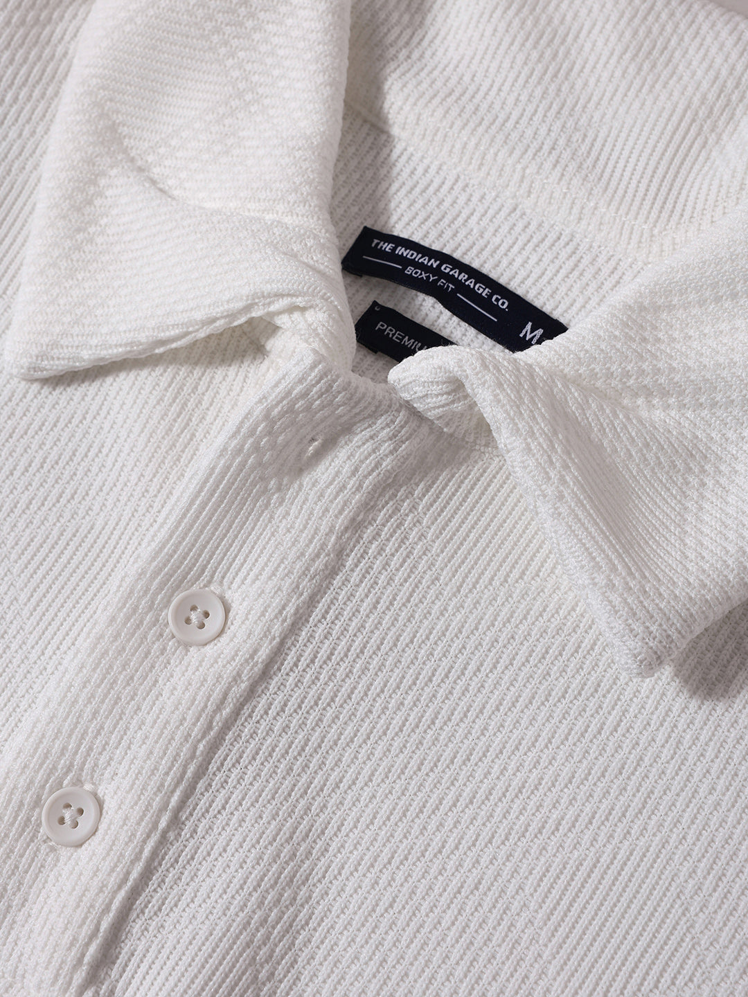Men's White Boxy Fit Textured Casual T-Shirt
