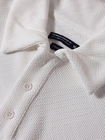 Men's White Boxy Fit Textured Casual T-Shirt