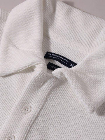 Men's White Boxy Fit Textured Casual T-Shirt