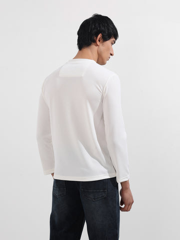 Men's White Regular Fit Textured Casual T-Shirt