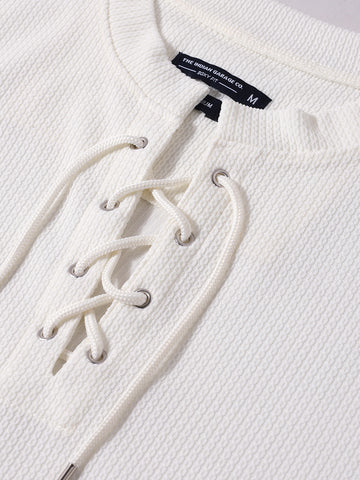 Men's White Regular Fit Textured Casual T-Shirt