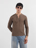 Men's Brown Regular Fit Textured Casual T-Shirt
