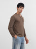 Men's Brown Regular Fit Textured Casual T-Shirt