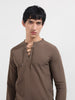 Men's Brown Regular Fit Textured Casual T-Shirt