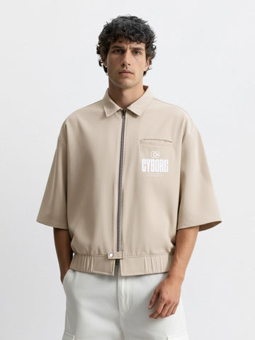 Men's Beige Oversized Fit Solid Warner Bros Jacket