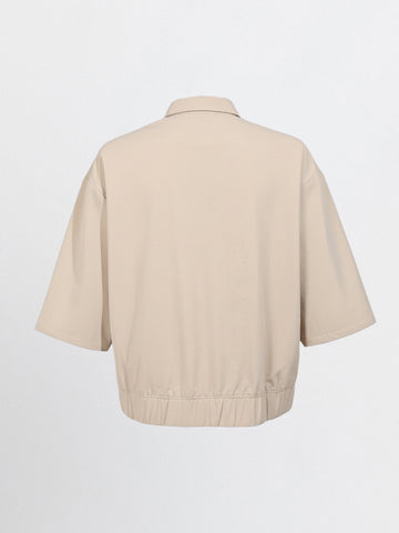 Men's Beige Oversized Fit Solid Warner Bros Jacket