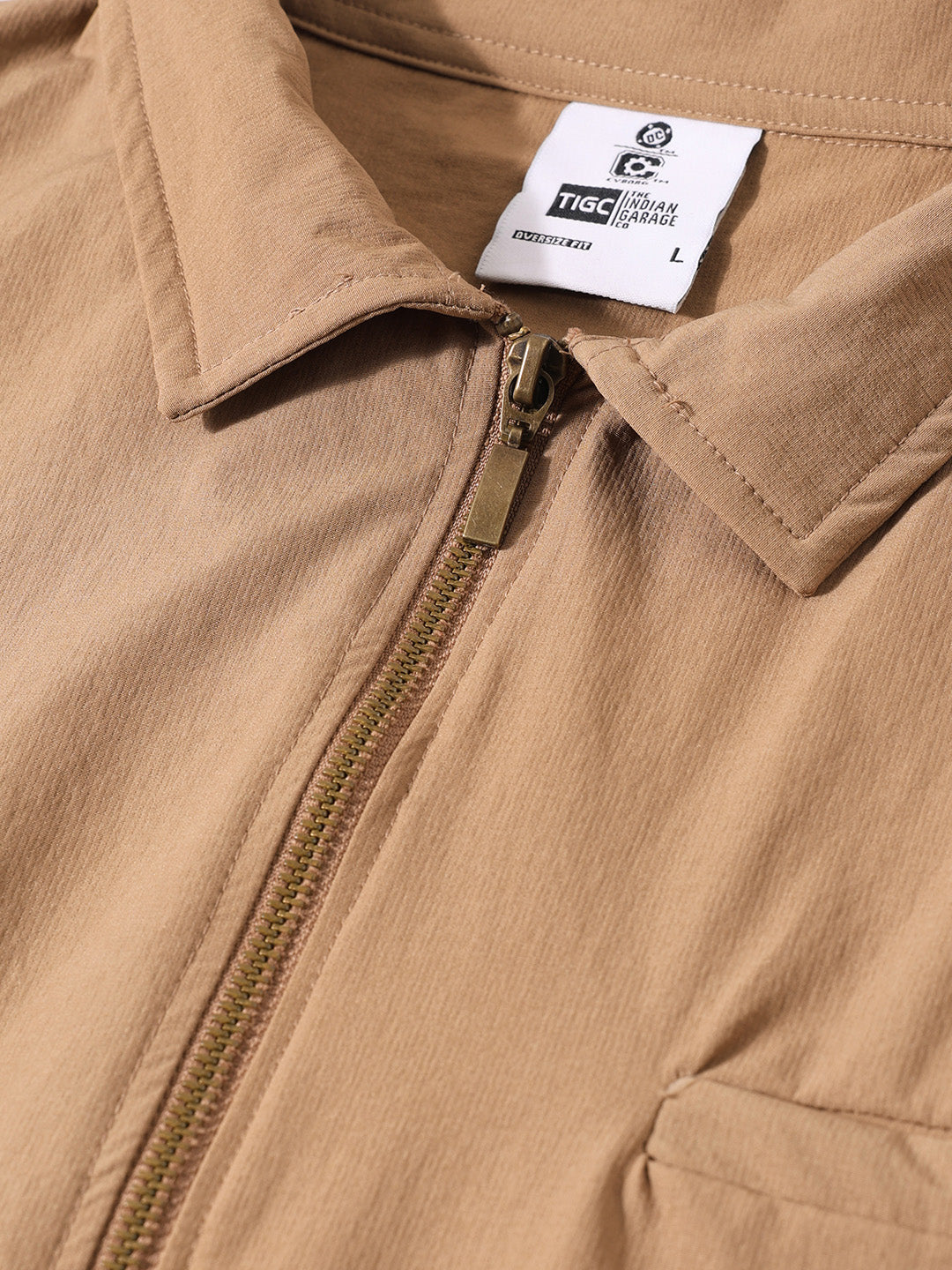 Men's Khaki Oversized Fit Solid Warner Bros Jacket