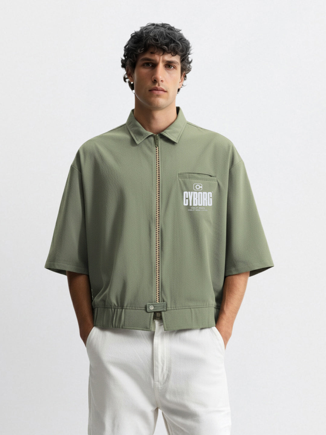 Men's Olive Oversized Fit Solid Warner Bros Jacket