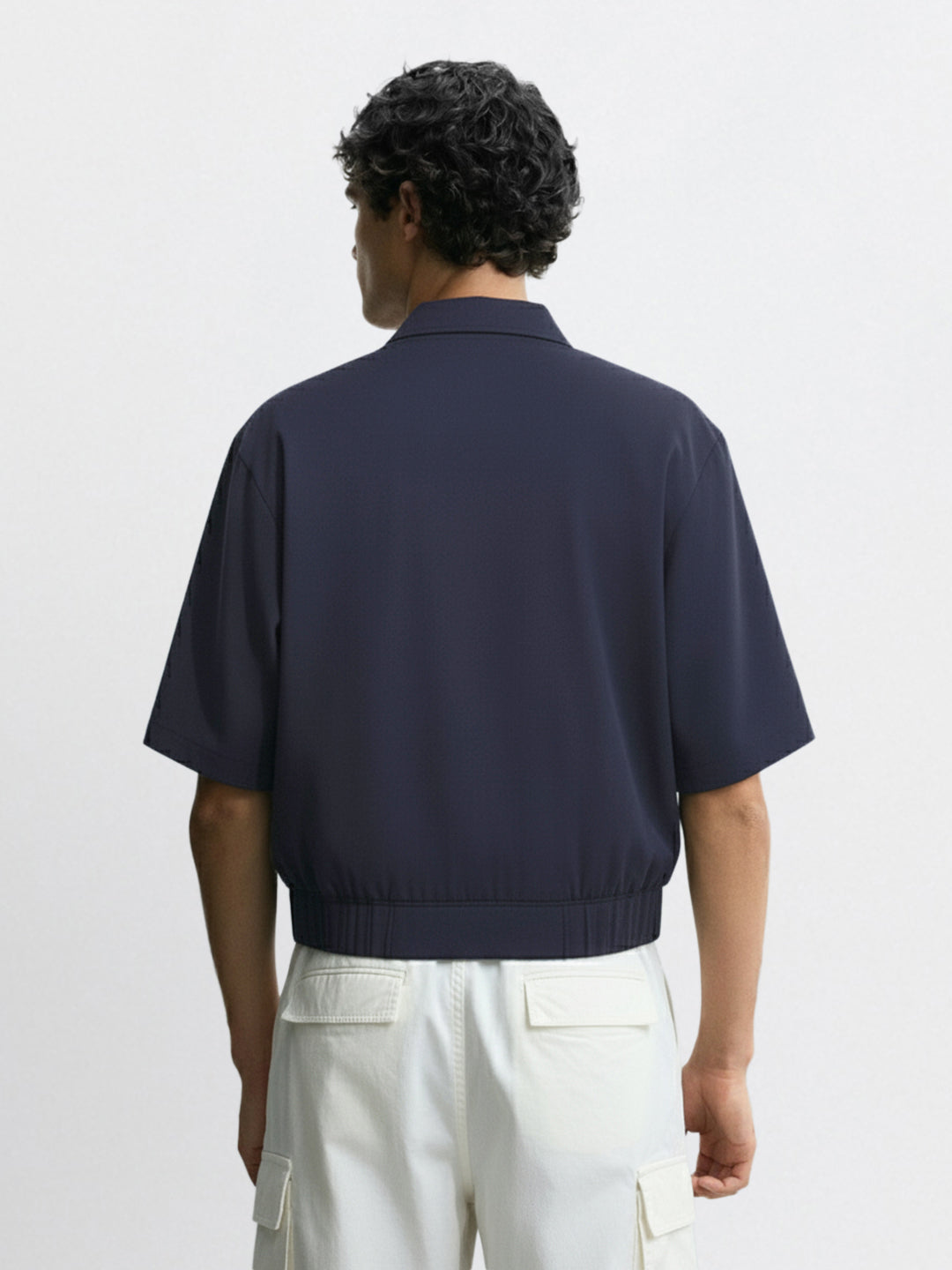 Men's Navy Blue Oversized Fit Solid Warner Bros Jacket