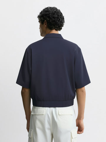 Men's Navy Blue Oversized Fit Solid Warner Bros Jacket