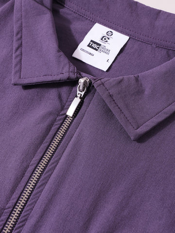 Men's Purple Oversized Fit Solid Warner Bros Jacket