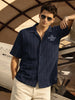 Men's Navy Blue Boxy Fit Embroided  Casual Shirt