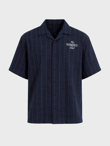 Men's Navy Blue Boxy Fit Embroided  Casual Shirt