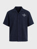 Men's Navy Blue Boxy Fit Embroided  Casual Shirt