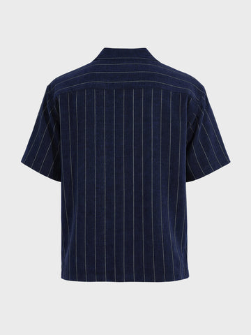 Men's Navy Blue Boxy Fit Embroided  Casual Shirt