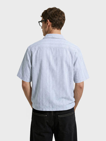 Men's Blue Boxy Fit Striped Casual Shirt