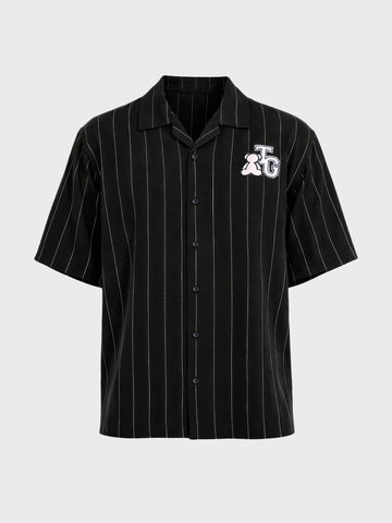 Men's Black Boxy Fit Striped Casual Shirt