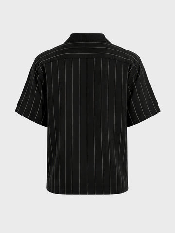Men's Black Boxy Fit Striped Casual Shirt