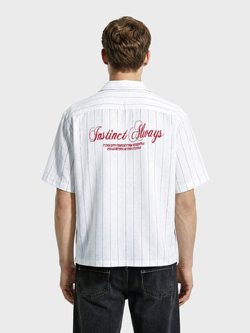 Men's White Boxy Fit Embroided  Casual Shirt
