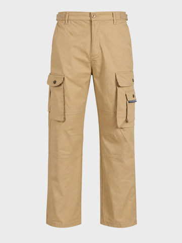 Men's Beige Relaxed Straight Fit Solid Utility Cargo