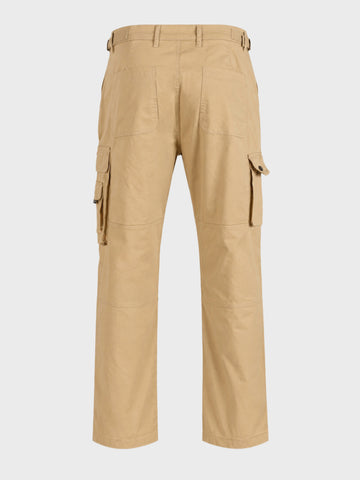 Men's Beige Relaxed Straight Fit Solid Utility Cargo