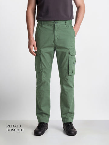 Men's Green Relaxed Straight Fit Solid Utility Cargo