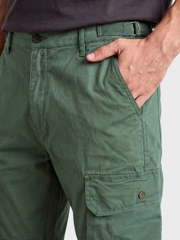 Men's Green Relaxed Straight Fit Solid Utility Cargo