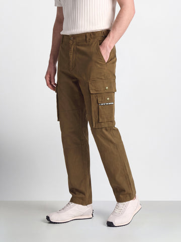 Men's Brown Relaxed Straight Fit Solid Utility Cargo