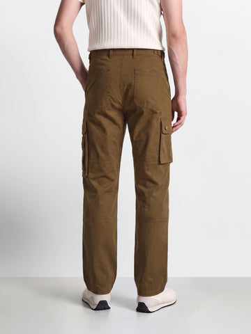 Men's Brown Relaxed Straight Fit Solid Utility Cargo