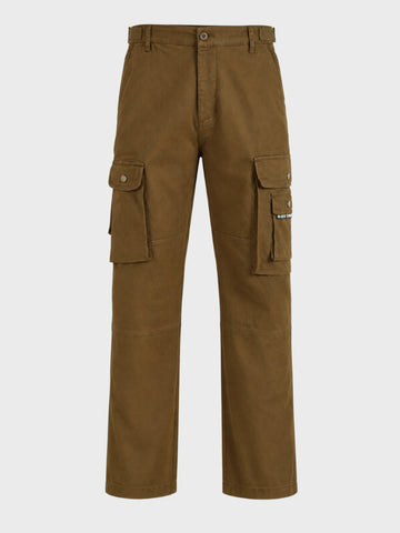 Men's Brown Relaxed Straight Fit Solid Utility Cargo