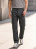Men's Grey Relaxed Straight Fit Solid Utility Cargo