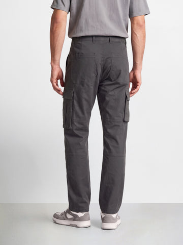 Men's Grey Relaxed Straight Fit Solid Utility Cargo