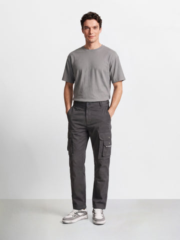 Men's Grey Relaxed Straight Fit Solid Utility Cargo