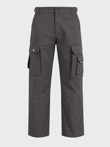 Men's Grey Relaxed Straight Fit Solid Utility Cargo