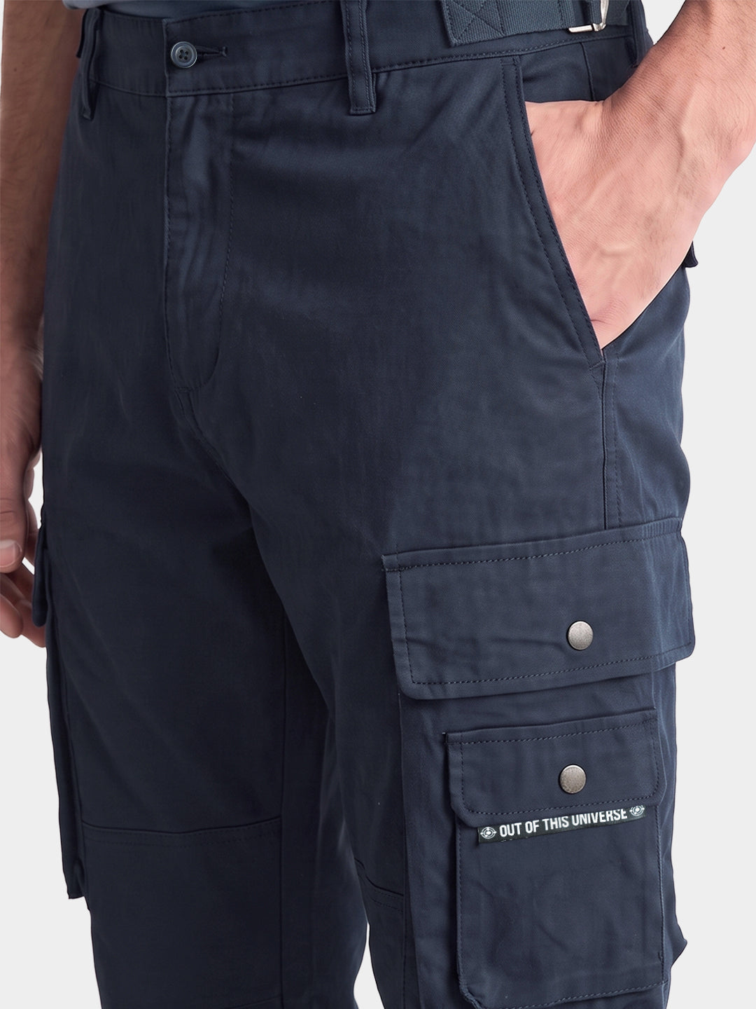 Men's Navy Relaxed Straight Fit Solid Utility Cargo