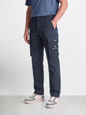 Men's Navy Relaxed Straight Fit Solid Utility Cargo