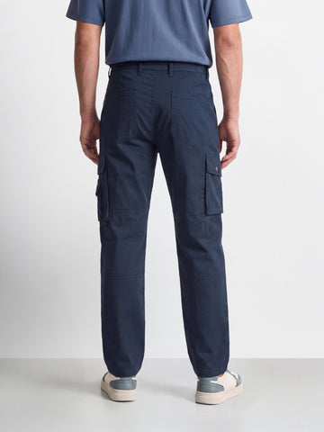 Men's Navy Relaxed Straight Fit Solid Utility Cargo