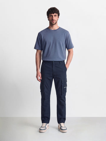 Men's Navy Relaxed Straight Fit Solid Utility Cargo